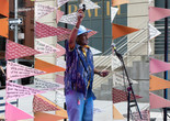 Nestor “Panama” Eversley shares his poem on The 6 Foot Platform in DUMBO, Brooklyn on August 21, 2021. Photo courtesy of Jenny Polak