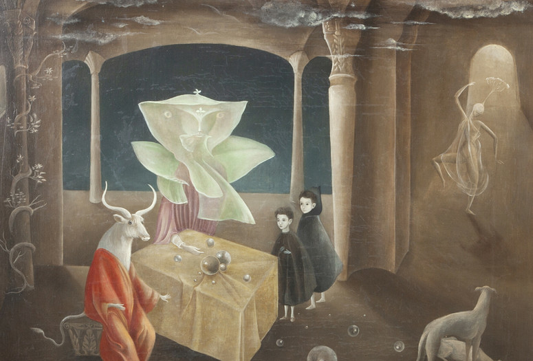Leonora Carrington. And Then We Saw the Daughter of the Minotaur. 1953. Oil on canvas, 23 5/8 × 27 9/16" (60 × 70 cm). Gift of Joan H. Tisch (by exchange). © 2021 Leonora Carrington/Artists Rights Society (ARS), New York