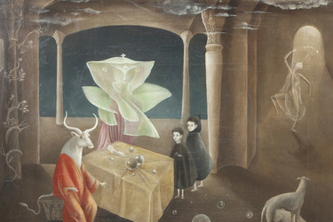 Leonora Carrington. And Then We Saw the Daughter of the Minotaur. 1953. Oil on canvas, 23 5/8 × 27 9/16" (60 × 70 cm). Gift of Joan H. Tisch (by exchange). © 2021 Leonora Carrington/Artists Rights Society (ARS), New York