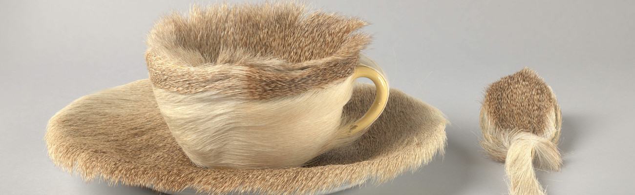 Meret Oppenheim. Object. 1936. Fur-covered cup, saucer, and spoon; cup 4 3/8&#34; (10.9 cm) in diameter; saucer 9 3/8&#34; (23.7 cm) in diameter; spoon 8&#34; (20.2 cm) long, overall height 2 7/8&#34; (7.3 cm). Purchase. © 2021 Artists Rights Society (ARS), New York/Pro Litteris, Zurich