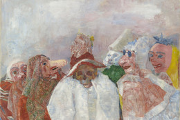 James Ensor. Masks Confronting Death. 1888. Oil on canvas, 32 x 39 1/2&#34; (81.3 x 100.3 cm). Mrs. Simon Guggenheim Fund