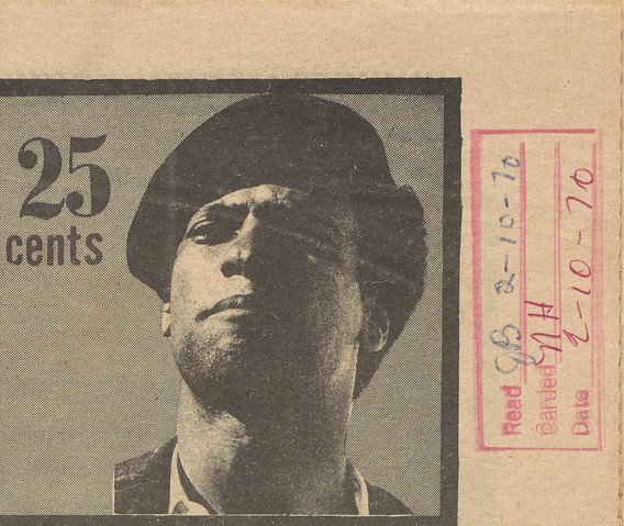 Detail of the Century Foundation’s intake stamp, from The Black Panther Newspaper, vol. 4, no. 8 (Free Breakfast for School Children). 1970