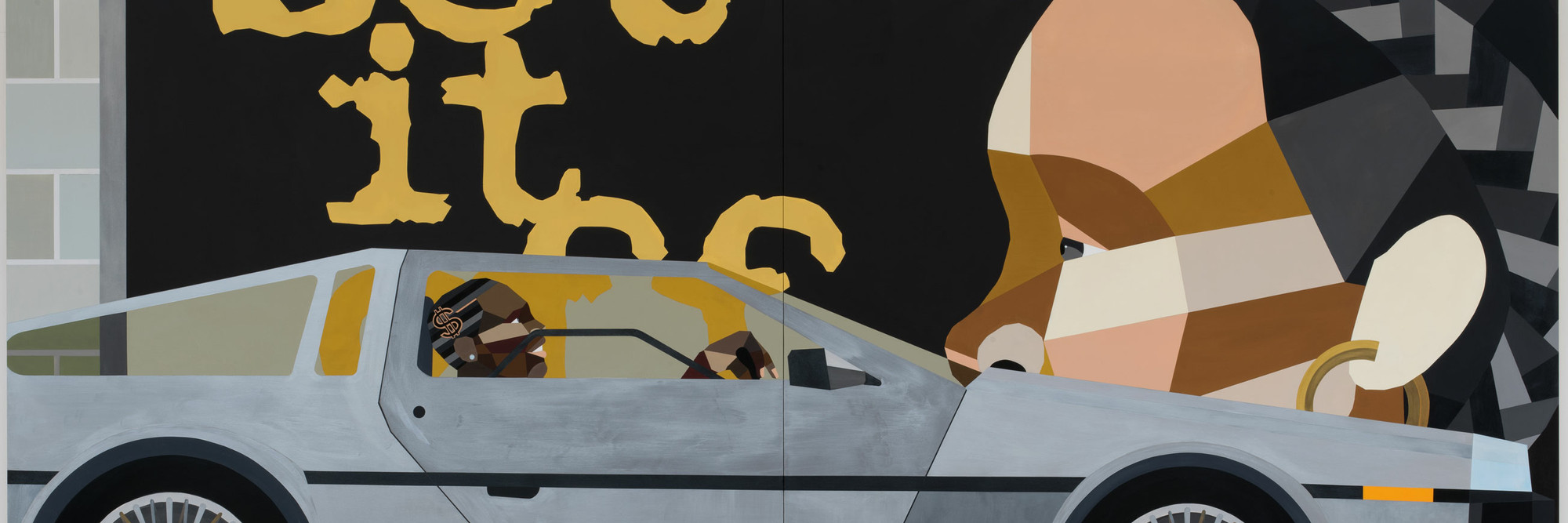 Derrick Adams. Joyride 2. 2021. Acrylic paint on wood panel, 59 5/8 × 119 3/8 × 2&#34; (151.5 × 303.2 × 5.1 cm). Courtesy of the artist and Salon 94, New York