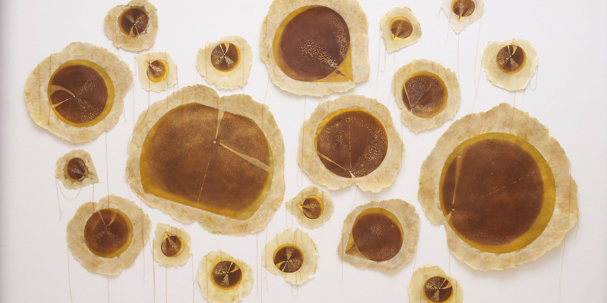 Shambhavi. Cosmic Seeds Light / Beej Brahmaand Ek. 2011. Etching and aquatint on twenty cotton pulp sheets with embedded thread, dimensions variable upon installation. The Museum of Modern Art, New York. © 2021 Shambhavi