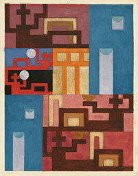 Sophie Taeuber-Arp. Five Extended Figures. 1926. Gouache, metallic paint, and pencil on paper. 11 1/2 × 9 1/16″ (29.2 × 23 cm). Stiftung Arp e.V., Berlin. Photo Alex Delfanne
