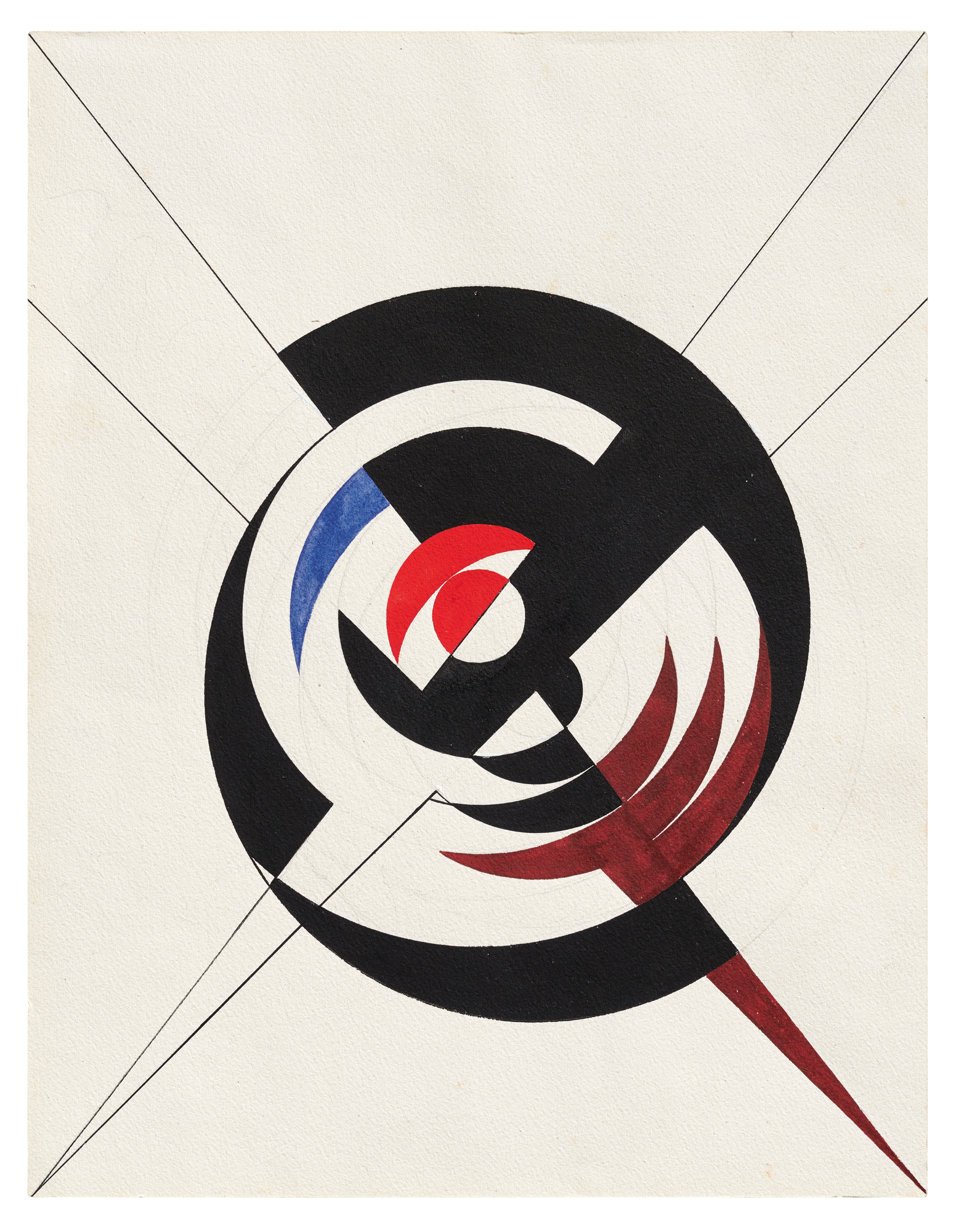 Construction of a Black Circle and Burgundy, Red, and Blue Segments. 