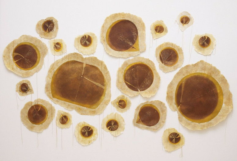 Shambhavi. Cosmic Seeds Light / Beej Brahmaand Ek. 2011. Etching and aquatint on twenty cotton pulp sheets with embedded thread, dimensions variable upon installation. The Museum of Modern Art, New York. © 2021 Shambhavi