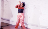 Senga Nengudi performing Air Propo at Just Above Midtown, 1981. Courtesy Senga Nengudi