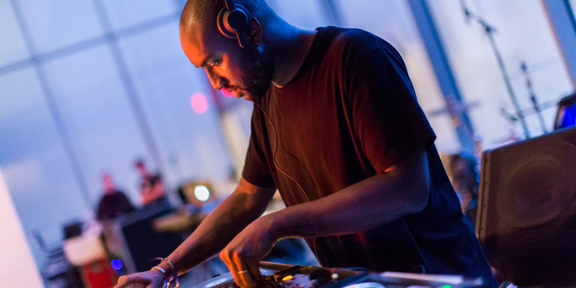Virgil Abloh performing a DJ set as FLAT WHITE at the MoMA event PopRally Presents: YOKO ONO MORNING PEACE 2015