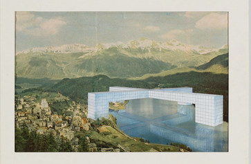 Superstudio. The Continuous Monument: St. Moritz Revisited, project. 1969. Cut-and-pasted printed paper, colored pencil, and oil stick on board. Gift of The Howard Gilman Foundation