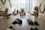 Guadalupe Maravilla: Luz y fuerza Healing Sound Baths, performed on November 3, 2021, as part of the gallery Guadalupe Maravilla: Luz y Fuerza in the exhibition Collection 1970s–present, October 30, 2021 - October 30, 2022. Performers: Guadalupe Maravilla, Hilary Ramos, and Sam Xu. Digital image © 2022 The Museum of Modern Art, New York. Photo: Julieta Cervantes