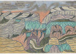 Joseph E. Yoakum. Mt Grazian in Maritime Alps near Emonaco Tunnel France and Italy by Tunnel. c. mid-1960s (stamped 1958). Black ballpoint pen, blue felt‑tip pen, and colored pencil on paper. Gift of the Raymond K. Yoshida Living Trust and Kohler Foundation, Inc. © 2022 Joseph E. Yoakum