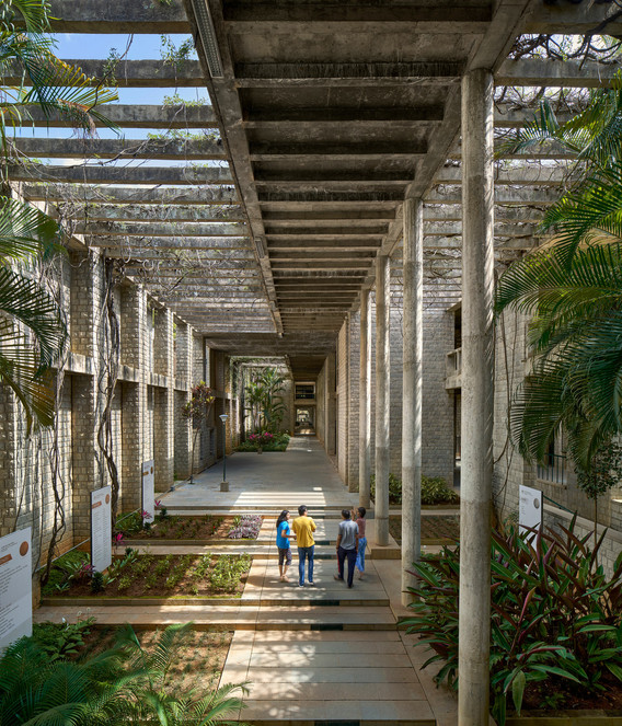 Balkrishna V. Doshi. Indian Institute of Management (IIM) Bangalore, Bengaluru, India. 1977–92. View of walkway. 2020