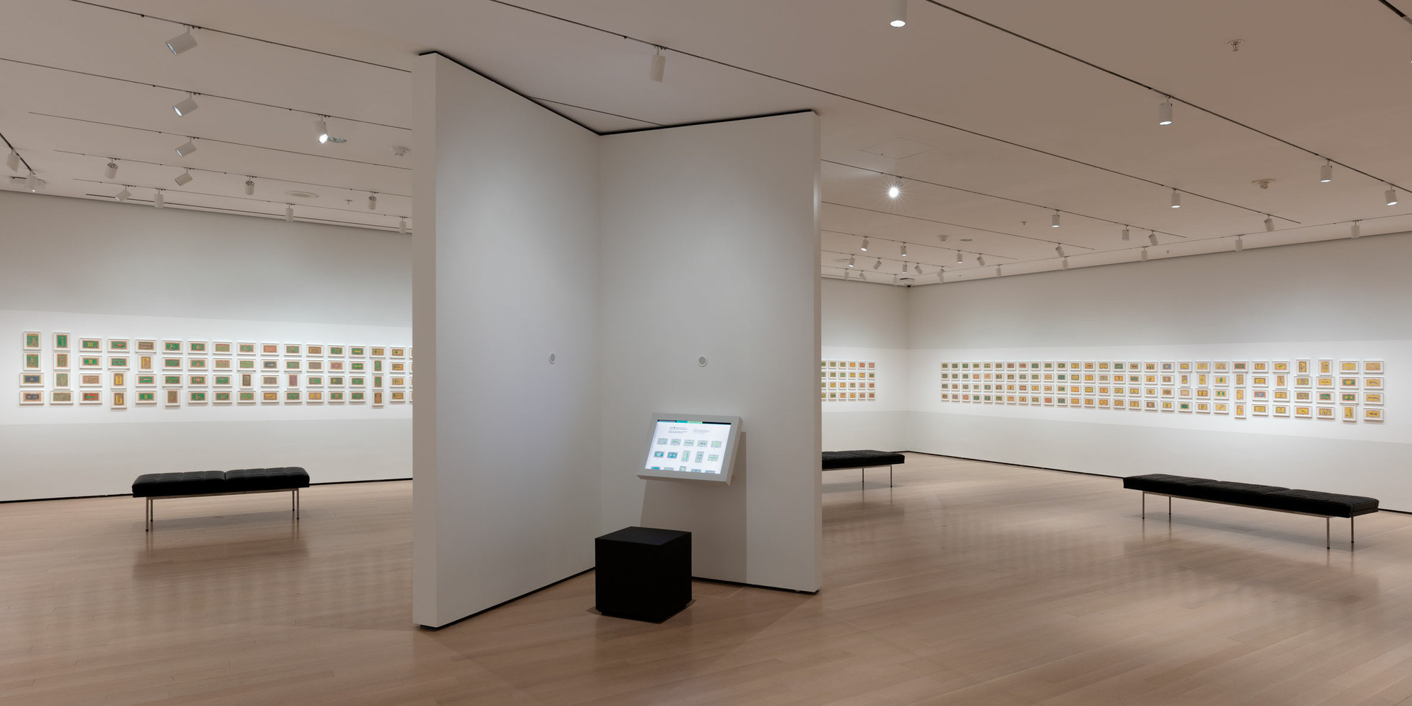 Installation view, Frédéric Bruly Bouabré: World Unbound, The Museum of Modern Art, New York, March 13–August 13, 2022. Photo: Robert Gerhardt. Digital image © 2022 The Museum of Modern Art, New York