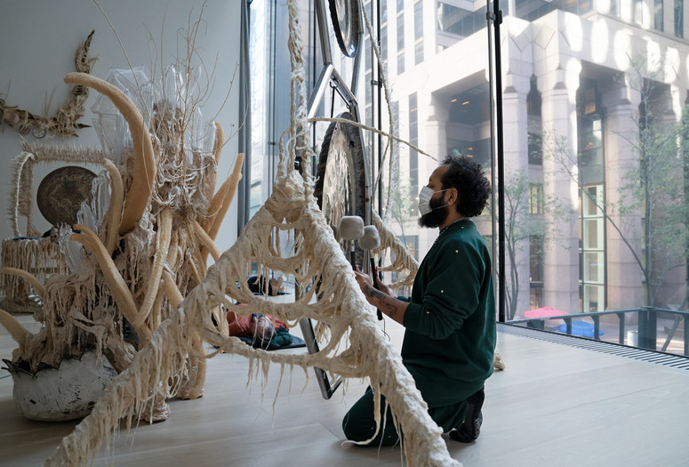 Image of Guadalupe Maravilla Sound Bath performance. 2021 at The Museum of Modern Art, New York. Digital Image ©️ 2021 The Museum of Modern Art, New York. Photo by Julieta Cervantes.