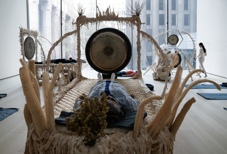 Image of Guadalupe Maravilla Sound Bath performance. 2021 at The Museum of Modern Art, New York. Digital Image ©️ 2021 The Museum of Modern Art, New York. Photo by Julieta Cervantes.