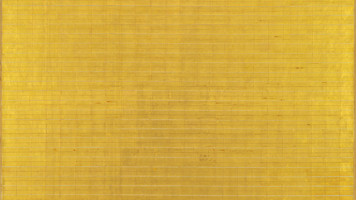 Agnes Martin. Friendship. 1963. Gold leaf and oil on canvas, 6&#39; 3&#34; × 6&#39; 3&#34; (190.5 × 190.5 cm). Gift of Celeste and Armand P. Bartos