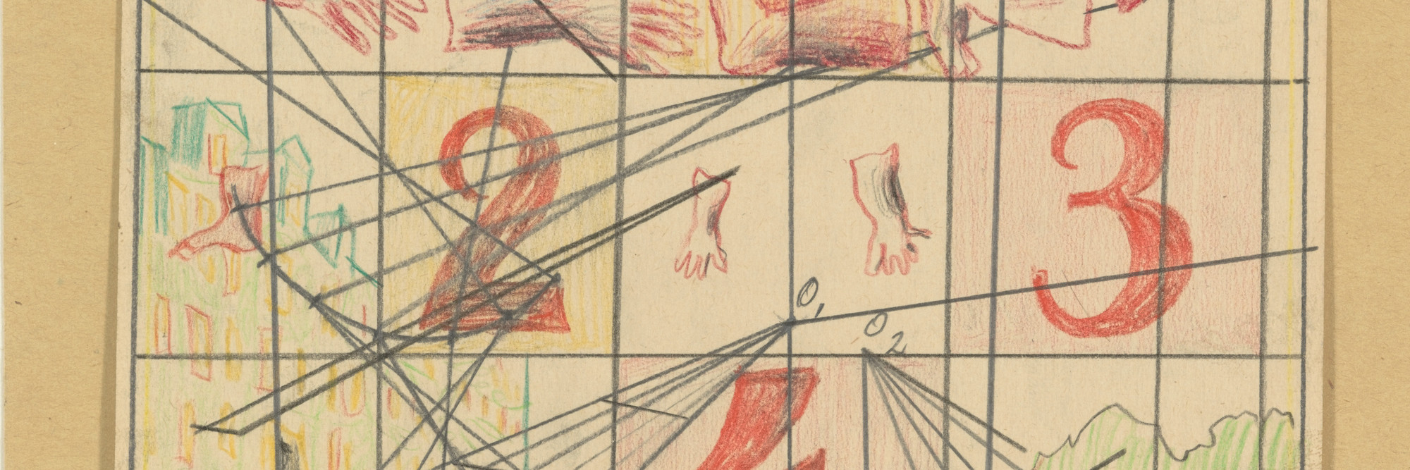 Ilya Kabakov. Untitled. 1968. Colored pencil and pencil on paper mounted on cardstock, 7 x 9 1/2&#34; (17.8 x 24.1 cm). The Judith Rothschild Foundation Contemporary Drawings Collection Gift. © 2022 Ilya Kabakov