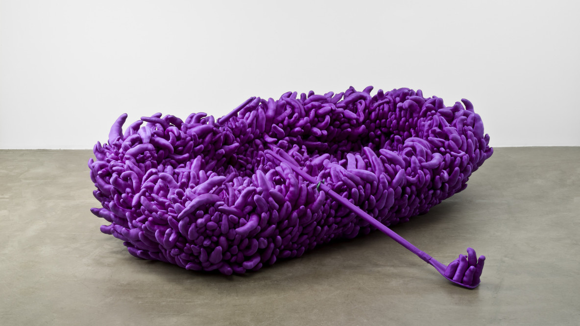 Yayoi Kusama. Violet Obsession. 1994. Sewn and stuffed fabric over rowboat and oars, 43 1/4&#34; × 12&#39; 6 3/8&#34; × 70 7/8&#34; (109.8 × 381.9 × 180 cm). Gift of Mr. and Mrs. Joseph Duke