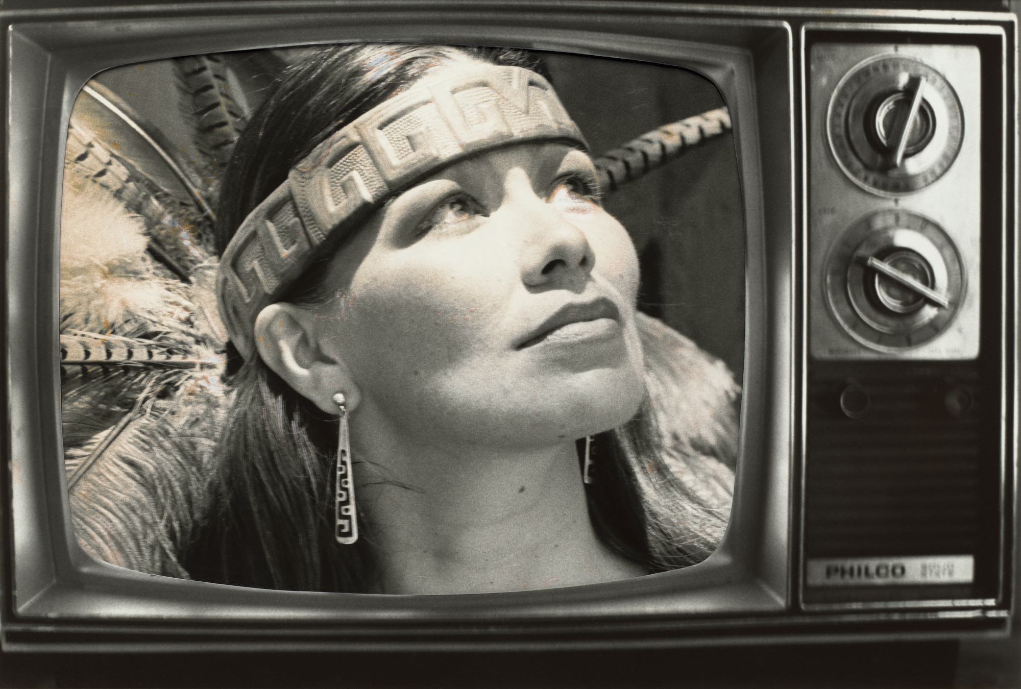 Hulleah J. Tsinhnahjinnie. *Vanna Brown, Azteca Style*. 1990. Photocollage: 15 11/16 × 22 13/16" (39.9 × 58 cm). The Museum of Modern Art, New York. Gift of Helen Kornblum in honor of Roxana Marcoci. © 2022 Hulleah J. Tsinhnahjinnie