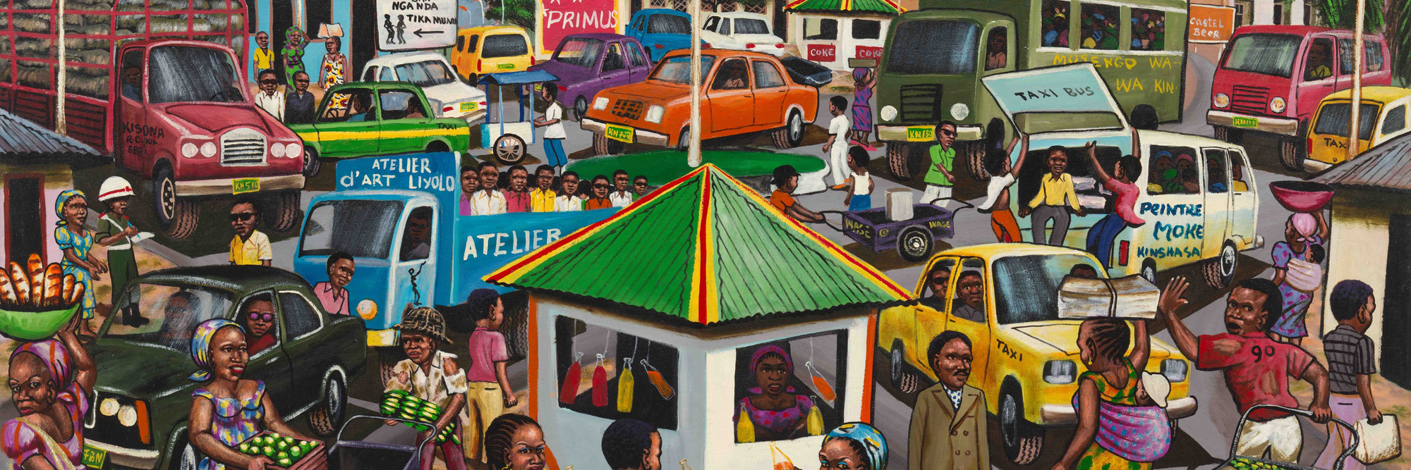 Moké. Kinshasa at Noon. 1980. Acrylic on canvas, 45 1/4 × 72 7/16&#34; (115 × 184 cm). The Jean Pigozzi Collection of African Art.