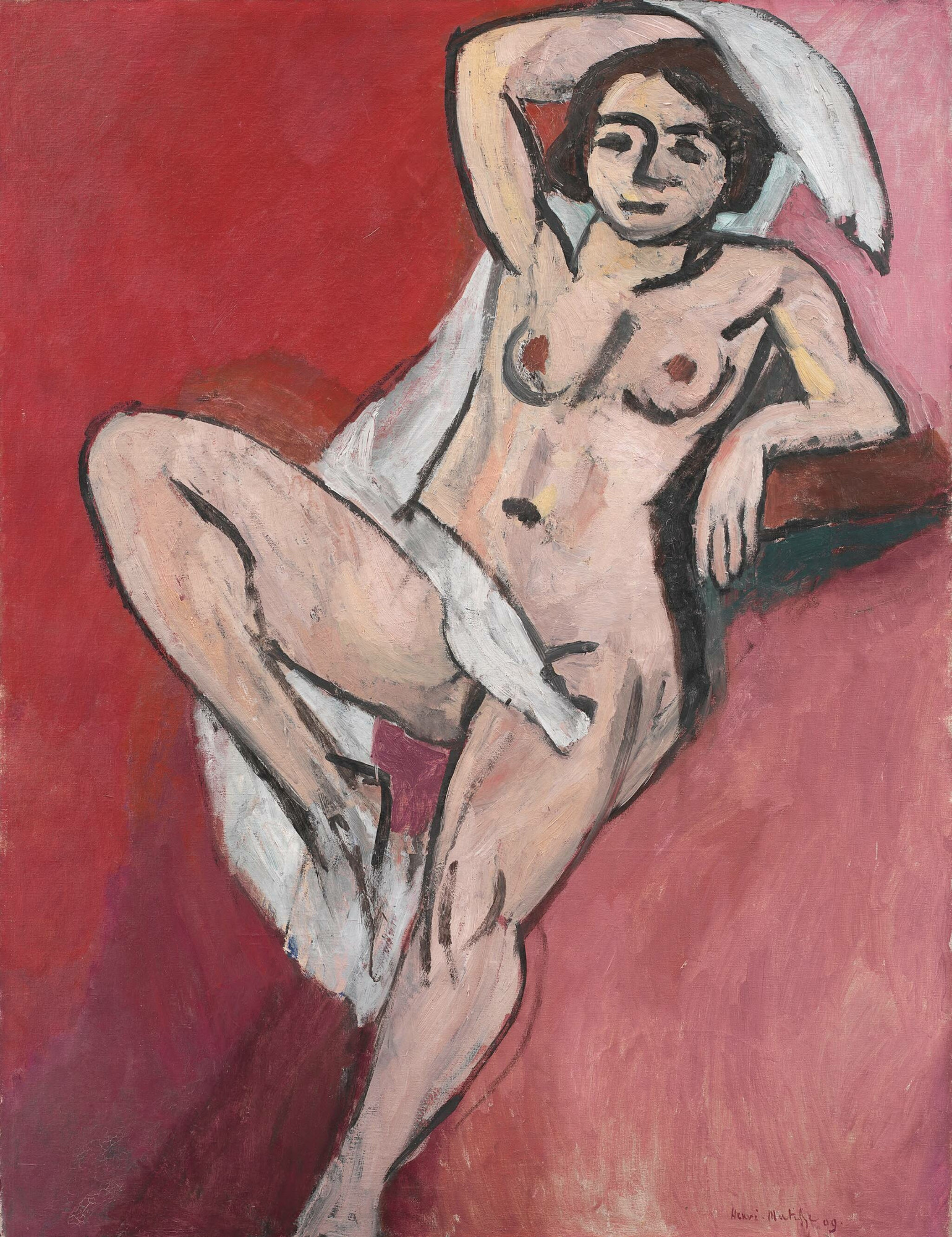 Henri Matisse. *Nude with a White Scarf*. 1909. Oil on canvas, 45 7/8” x 35 1/16” (116.5 x 89 cm). J. Rump Collection. SMK – The National Gallery of Denmark, Copenhagen. © 2022 Succession H. Matisse / Artists Rights Society (ARS), New York