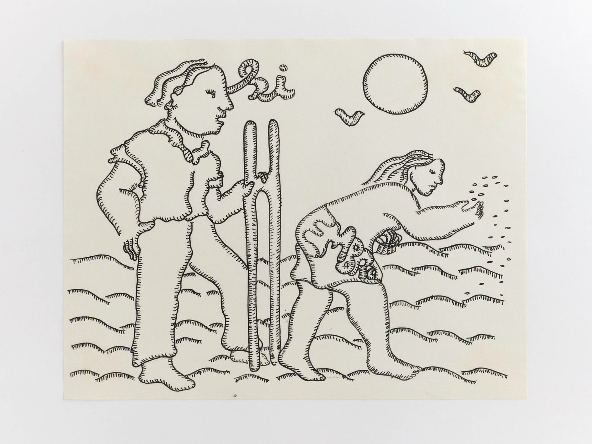 Cecilia Vicuña. Siembra: decirle sí a la hembra (Sowing Is Yes to Female) from the series AMAzone Palabrarmas. 1978