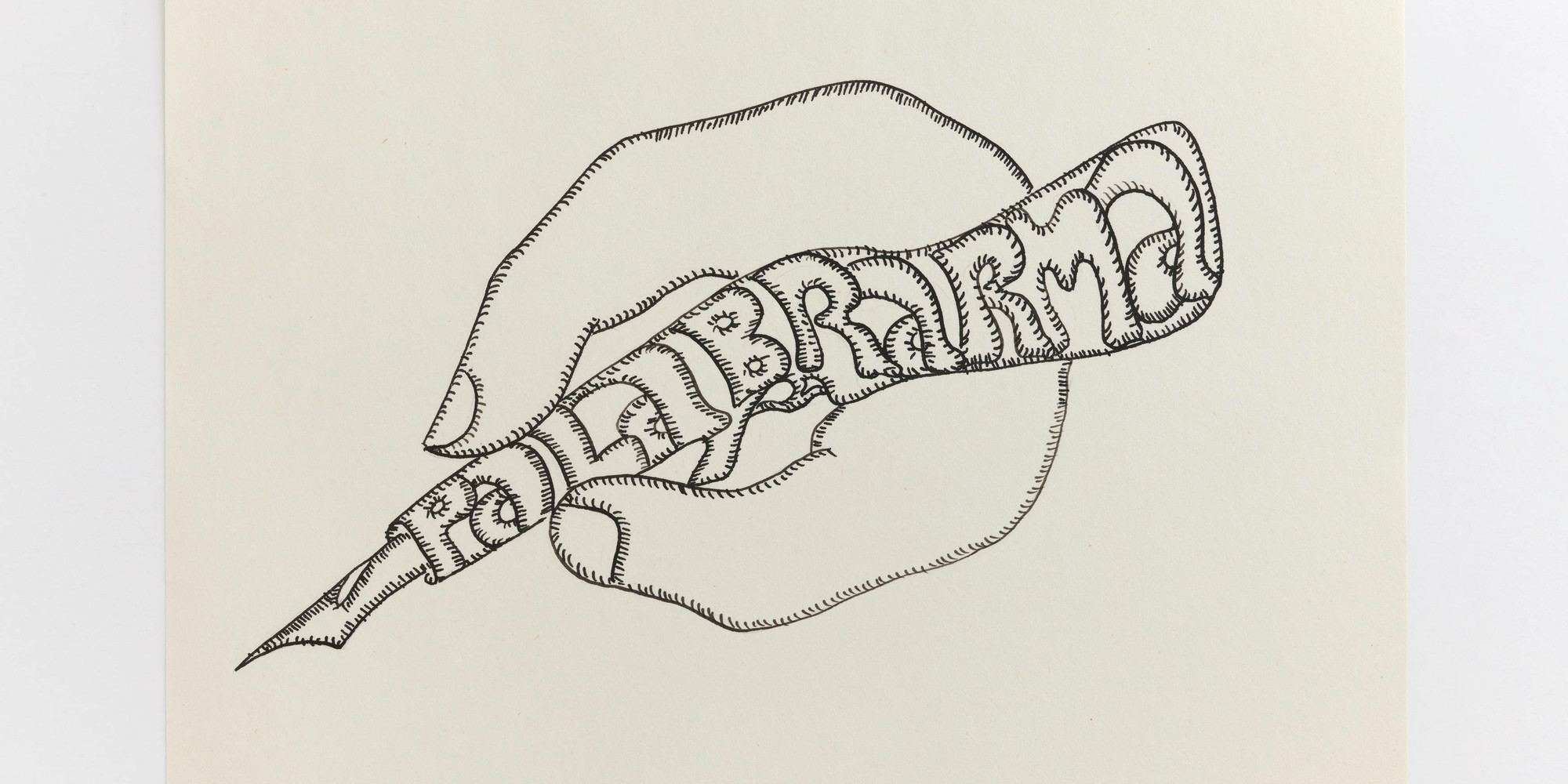 Cecilia Vicuña. Palabrarma: la palabra es el arma (Wordweapon: The Word Is the Weapon) from the series AMAzone Palabrarmas. 1978. Ink and pencil on paper: sheet, 8 1/2 × 11" (21.6 × 27.9 cm). The Museum of Modern Art, New York. Latin American and Caribbean Fund, Modern Women’s Fund, gift of Agnes Gund, Amalia Amoedo, María Luisa Ferré Rangel (in honor of Cyril Meduña), and Juan Yarur Torres (in honor of Amalia Amoedo)