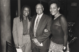 Roy DeCarava. Roy DeCarava (center) with Carrie Mae Weems (right) and an unidentified guest at the opening of the exhibiton &#34;Roy DeCarava: A Retrospective&#34;. 1996. Gelatin silver print, 8 × 9 15/16&#34; (20.3 × 25.3 cm). Museum-Related Photographs, 342. The Museum of Modern Art Archives, New York
