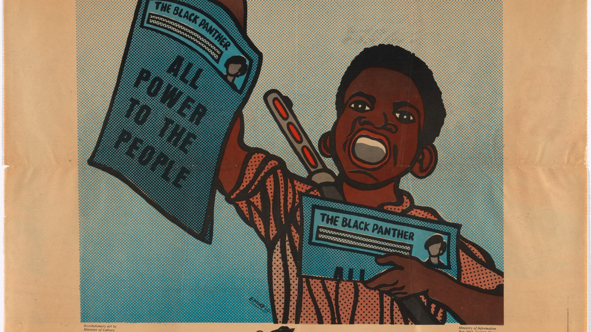 Emory Douglas. The Black Panthers: All Power to the People. 1969. Printed in six colors on newsprint, 14 15/16 × 22 11/16&#34; (38 × 57.7 cm). Alfred H. Barr, Jr. Papers, II.A.61. The Museum of Modern Art Archives, New York