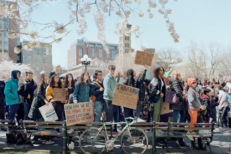 An-My Lê. High School Students Protesting Gun Violence, Washington Square Park, New York City, from the series Silent General. 2018. Inkjet print, 40 × 56 1/2&#34; (101.6 × 143.5 cm). © 2022 An-My Lê. Image courtesy of the artist