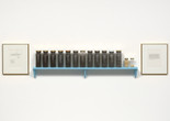 Adrian Piper. What Will Become of Me. 1985–ongoing. Framed text, glass jars, shelf, hair, fingernails, and skin, dimensions variable. Gift of Gwen and Peter Norton. © 2022 Adrian Piper
