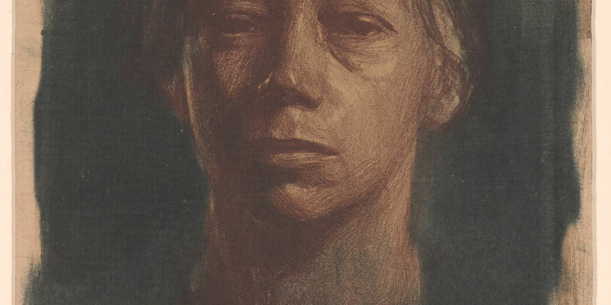 Käthe Kollwitz. Self-Portrait en face (Selbstbildnis en face). 1904. Lithograph, 18 7/8 × 13 3/8&#34; (47.9 × 34 cm). Publisher: unpublished. Printer: probably Käthe Kollwitz. Edition: one of 12 known impressions. Jointly owned by The Museum of Modern Art, New York (The Abby Aldrich Rockefeller Endowment for Prints, and gift of Jack Shear, Marlene Hess and James D. Zirin, Alice and Tom Tisch [in honor of Marlene Hess], Kathy and Richard S. Fuld, Jr., Emily Rauh Pulitzer, Maud I. Welles, Ronnie Heyman [in honor of Marlene Hess], and Carol and Morton Rapp) and Neue Galerie New York (Gift of Jo Carole and Ronald S. Lauder)