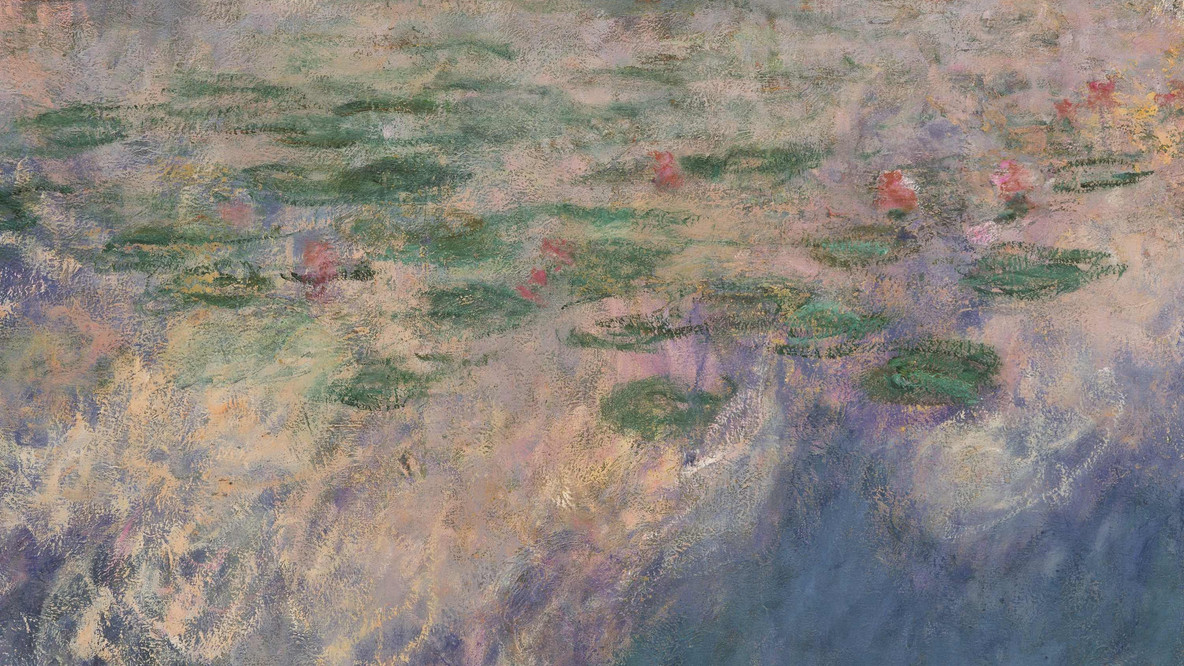 Claude Monet. Water Lilies. 1914-26. Oil on canvas, three panels, Each 6&#39; 6 3/4&#34; x 13&#39; 11 1/4&#34; (200 x 424.8 cm), overall 6&#39; 6 3/4&#34; x 41&#39; 10 3/8&#34; (200 x 1276 cm). Mrs. Simon Guggenheim Fund