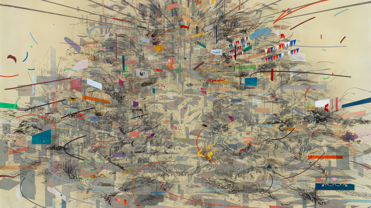 Julie Mehretu. Empirical Construction, Istanbul. 2003. Acrylic and ink on canvas, 10&#39; × 15&#39; (304.8 × 457.2 cm). Fund for the Twenty-First Century. © 2022 Julie Mehretu