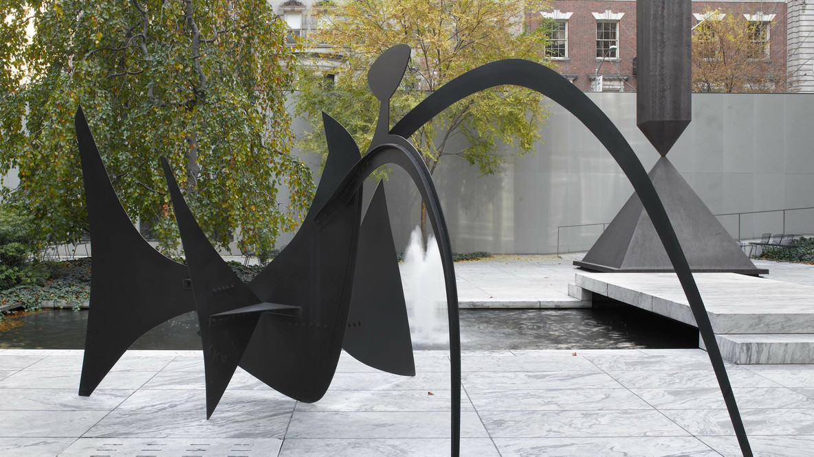 Alexander Calder. Black Widow. Waterbury, Connecticut, 1959. Painted sheet steel, 7&#39; 8&#34; × 14&#39; 3&#34; × 7&#39; 5&#34; (233.3 × 434.1 × 226.2 cm). Mrs. Simon Guggenheim Fund. © 2022 Calder Foundation, New York/Artists Rights Society (ARS), New York