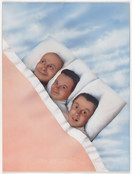 General Idea. Baby Makes 3. 1984. Cut-and-pasted painted photograph with air brushed paint on painted board, 25 1/4 × 19&#34; (64.1 × 48.3 cm). Gift of Jack Shear. © 2022 General Idea