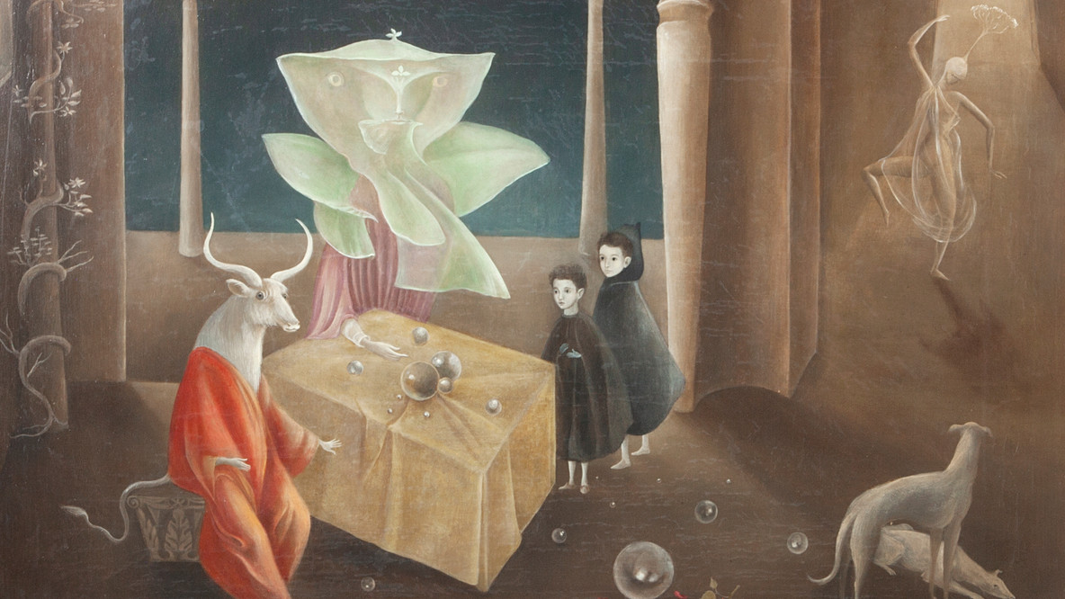 Leonora Carrington. And Then We Saw the Daughter of the Minotaur. 1953. Oil on canvas, 23 5/8 × 27 9/16&#34; (60 × 70 cm). Gift of Joan H. Tisch (by exchange)