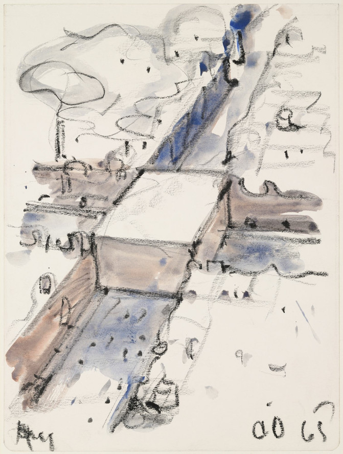 Claes Oldenburg. Proposed Monument for the Intersection of Canal Street and Broadway, N.Y.C. -- Block of Concrete with the Names of War Heroes. 1965