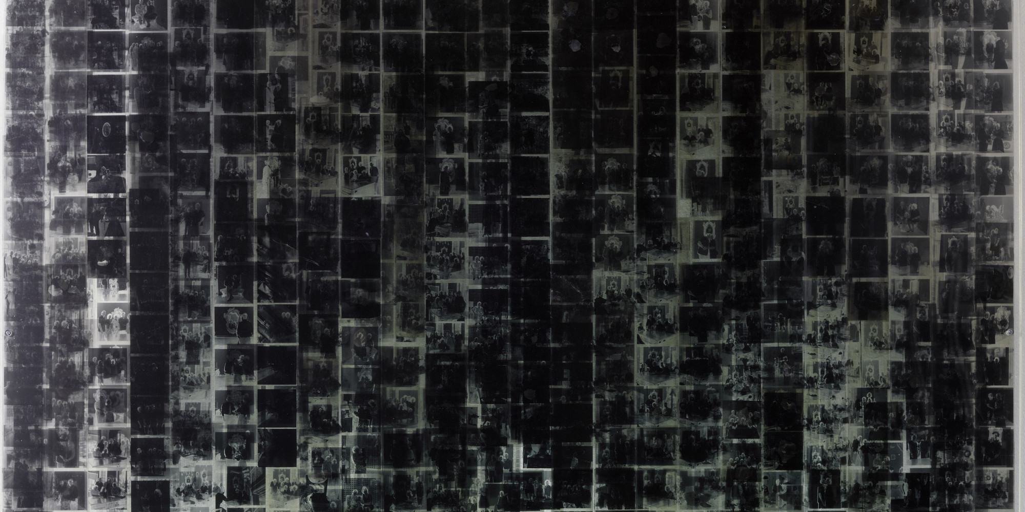 Rosângela Rennó. Wedding Landscape. 1996. Gelatin silver negatives and acrylic, 44 3/4 × 58 1/2 × 1/2" (113.7 × 148.6 × 1.3 cm). The Museum of Modern Art, New York. Gift of Patricia Phelps de Cisneros through the Latin American and Caribbean Fund in honor of Sarah Hermanson Meister. © 2022 Rosângela Rennó