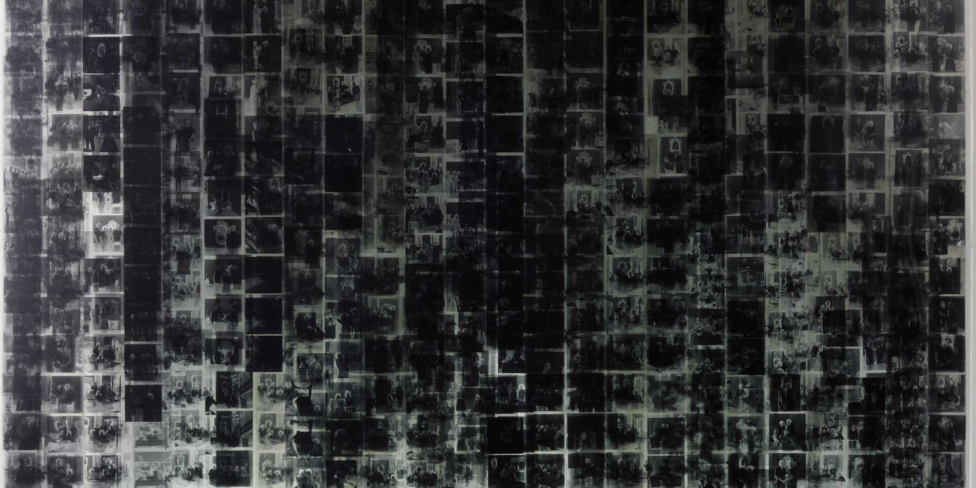 Rosângela Rennó. Wedding Landscape. 1996. Gelatin silver negatives and acrylic, 44 3/4 × 58 1/2 × 1/2&#34; (113.7 × 148.6 × 1.3 cm). The Museum of Modern Art, New York. Gift of Patricia Phelps de Cisneros through the Latin American and Caribbean Fund in honor of Sarah Hermanson Meister. © 2022 Rosângela Rennó