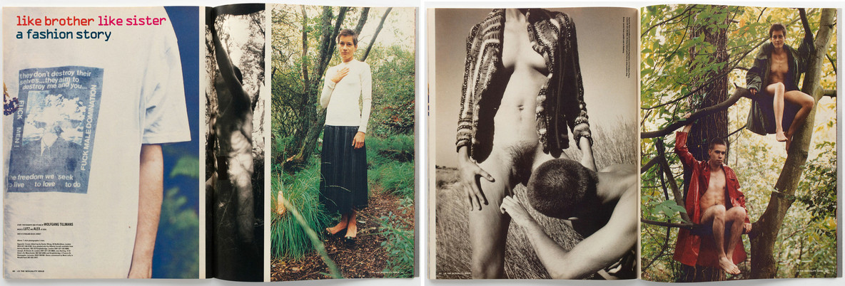Spreads from “like brother like sister.” i-D, no. 110 (November 1992), layout designed by Tillmans