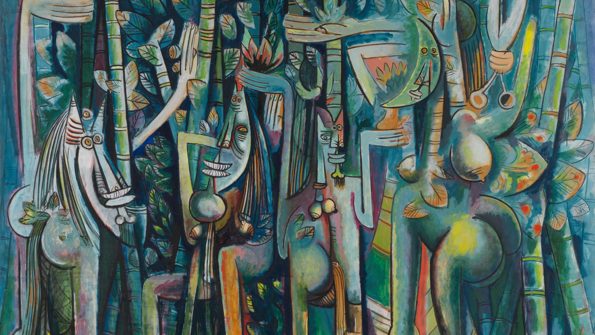 Wifredo Lam. The Jungle (La Jungla). 1943. Gouache on paper mounted on canvas, 94 1/4 × 90 1/2&#34; (239.4 × 229.9 cm). Inter-American Fund. © 2022 Artists Rights Society (ARS), New York/ADAGP, Paris