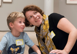Family Gallery Talks. 2017. Digital Image © The Museum of Modern Art, New York. New York Photo: Martin Seck Image description: A child and parent putting their heads together during a Family Gallery Talk. Photo: Martin Seck