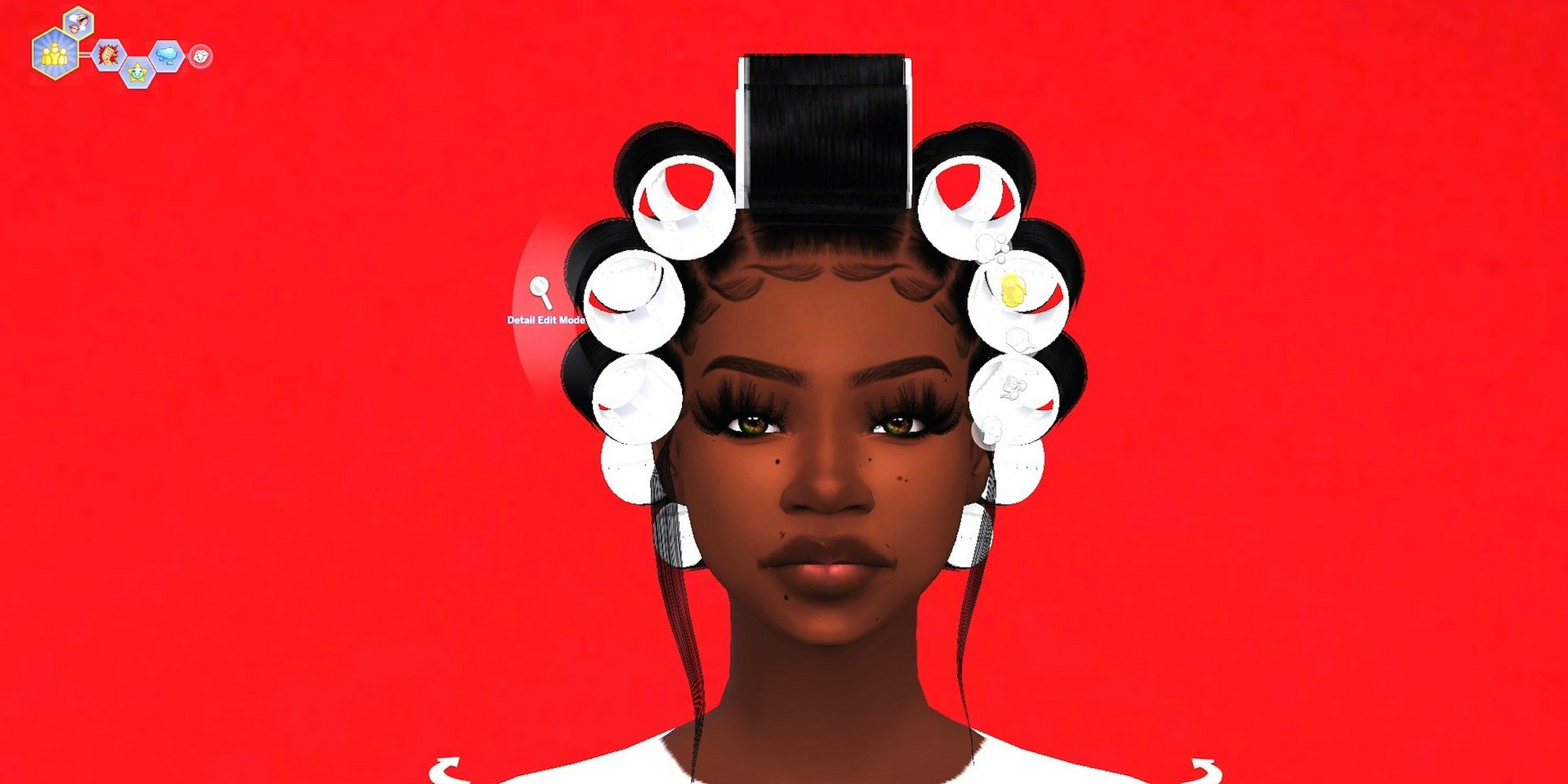 A Sims character created using the Melanin Pack 2 and hair from @EbonixSims. Image courtesy Amira Virgil