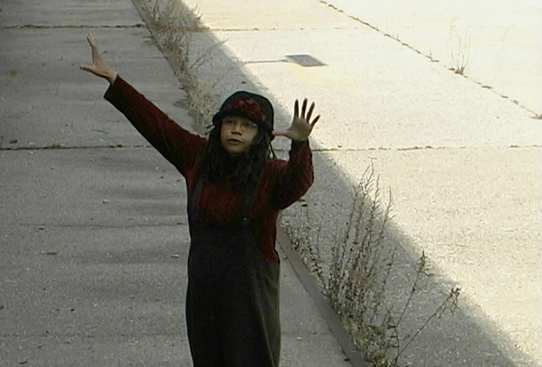 A still from Linda Goode Bryant’s Are we really that different? (2021) showing Goode Bryant at Dia Art Foundation, Beacon, New York, 2003. Courtesy the artist