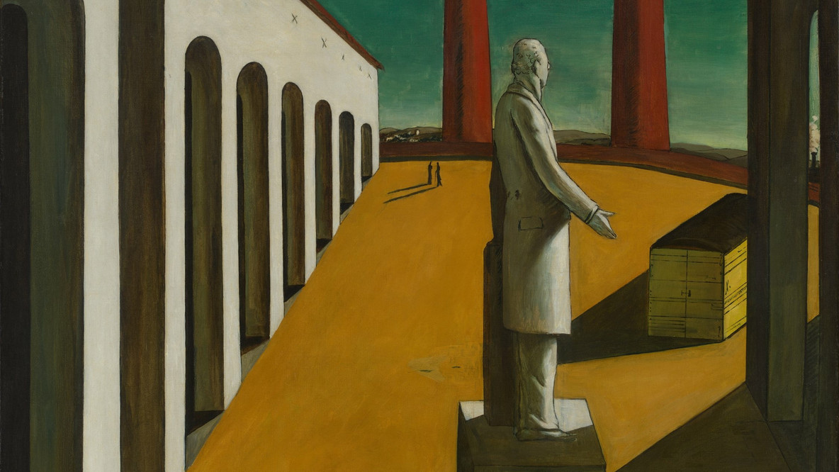 Giorgio de Chirico. The Enigma of a Day. Paris, early 1914. Oil on canvas, 6&#39; 1 1/4&#34; x 55&#34; (185.5 x 139.7 cm). © 2019 Artists Rights Society (ARS), New York / SIAE, Rome. Digital Image © 2019 MoMA, N.Y.
