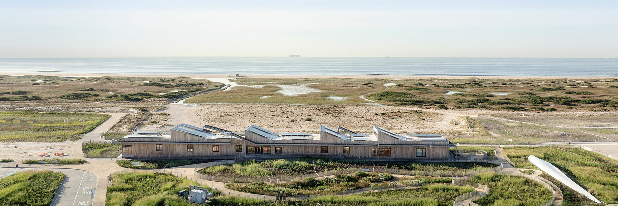 Architects. Jones Beach Energy &amp; Research Center. 2018–20. Aerial view looking southeast. Photo: Michael Moran