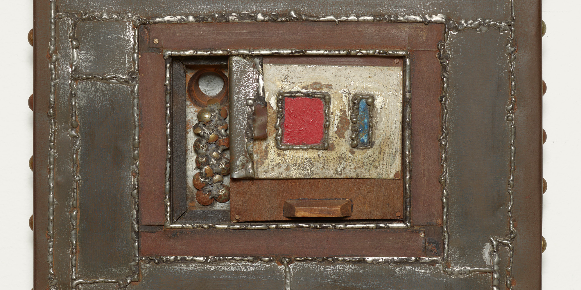 John Outterbridge. Strange Fruit, from the Containment Series. 1969. Metal, paint, and wood, 10 1/2 × 12 × 1 3/4" (26.7 × 30.5 × 4.5 cm). The Museum of Modern Art, New York. Gift of Jerry I. Speyer and Katherine Farley in honor of Marie-Josée and Henry R. Kravis. © 2022 John Outterbridge