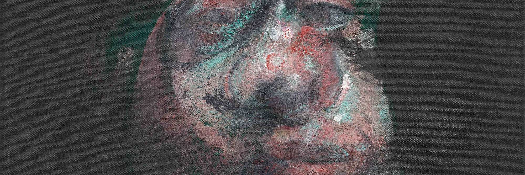 Francis Bacon. Detail from Study for Three Heads. 1962. Oil on canvas, three panels; each panel 14 1/8 × 12 1/8&#34; (35.9 × 30.8 cm). The William S. Paley Collection. © 2022 Estate of Francis Bacon/Artists Rights Society (ARS), New York/DACS, London